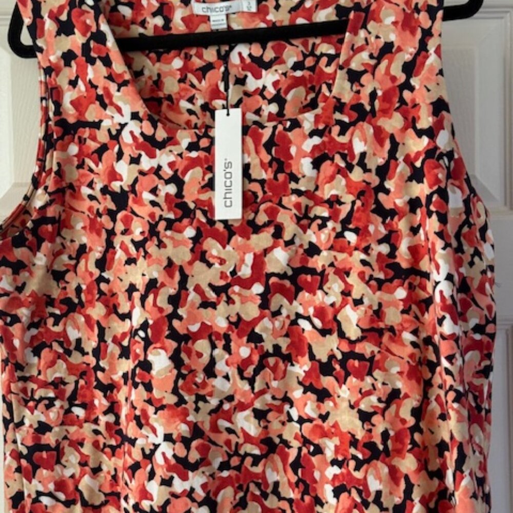 New  Abstract Square Neck Tank (Blue, Orange, Tan) by Chico's Size 3 (16/18)